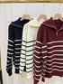 Heavy Knitted Collar Zip Stripes Pullover